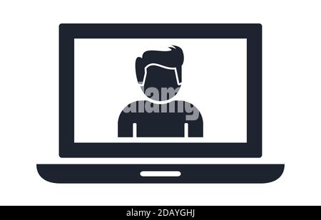 Computer portatile con icona o illustrazione vettoriale della persona sullo schermo simbolo Illustrazione Vettoriale