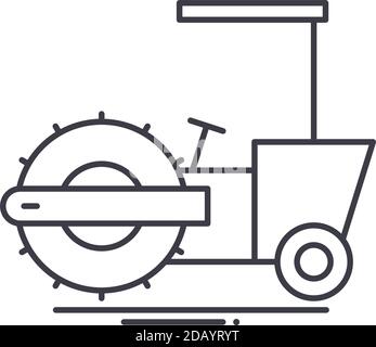 Icona a rullo a tamburo singolo, illustrazione isolata lineare, vettore a linee sottili, segno di disegno a nastro, simbolo di concetto del contorno con tratto modificabile su bianco Illustrazione Vettoriale