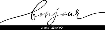 Bonjour moderno vettore pennello calligrafia disegnata a mano Illustrazione Vettoriale