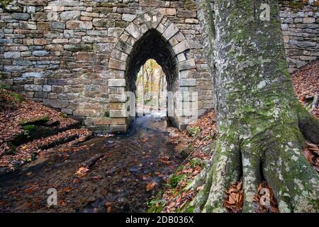 Poinsett Bridge Over Little Gap Creek - Poinsett Bridge Heritage Preserve - Travelers Rest, near Greenville, South Carolina, USA [completato nel 1820, s Foto Stock