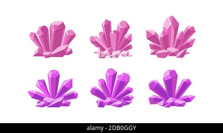 Cristalli rosa e pietre preziose. Set di cristalli scintillanti per gioielli con scintille magiche isolate su sfondo bianco. Illustrazione vettoriale in Illustrazione Vettoriale