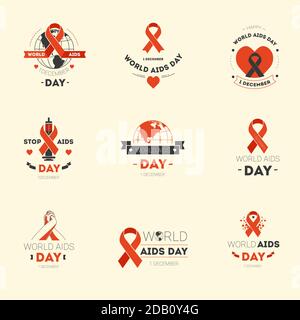 AIDS giorno isolato icone malattia lotta carità e sostegno rosso striscia Illustrazione Vettoriale