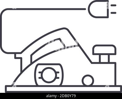 Icona della piantatrice di utensili elettrici, illustrazione isolata lineare, vettore di linee sottili, segno di disegno web, simbolo di concetto di contorno con tratto modificabile su bianco Illustrazione Vettoriale