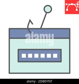 Icona della linea a colori di phishing della password, sicurezza e furto, grafica vettoriale del segno di attacco hacker, icona del contorno con tratto modificabile, eps 10. Illustrazione Vettoriale