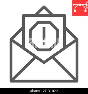 Icona della linea del virus della posta elettronica, sicurezza e posta, grafica vettoriale del segno dello spam, icona lineare del tratto modificabile, eps 10. Illustrazione Vettoriale