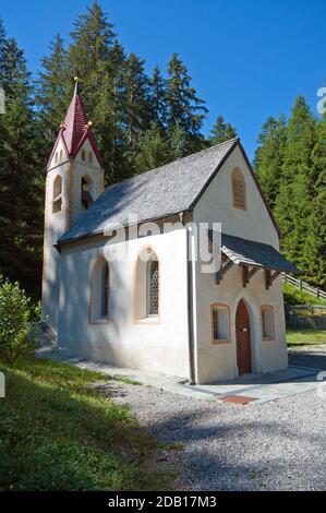 Cappella di Santa Maria alla Fonderia (Cappella di Santa Maria in der Schmelz), Valle Martell (Martelltal), Bolzano, Trentino-Alto Adige, Italia Foto Stock