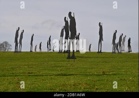 In piedi con i Giganti un'installazione d'arte creata da Witney, l'artista Dan Barton basato sull'Oxfordshire per commemorare il giorno della memoria è stata installata in t Foto Stock