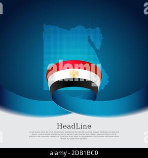 Egitto bandiera sfondo. Bandiera egiziana di colori di nastro ondulato su sfondo bianco blu. Poster nazionale. Progettazione di brochure vettoriali. Stato patriottico egiziano Illustrazione Vettoriale