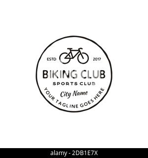 Vintage retrò hipster Bicycle store vettore rotondo emblema, badge o logo design Illustrazione Vettoriale