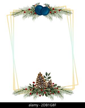 Disegno della scheda di Natale, ornamenti di Natale disegno festivo della cornice per le feste di Natale e di inverno, modello di cornice di Natale fantasia Foto Stock