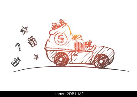 Auto trainata a mano da Babbo Natale con regali Illustrazione Vettoriale