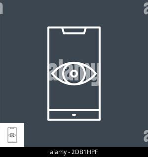 Icona della linea sottile relativa al vettore dello smartphone di sorveglianza. Illustrazione Vettoriale