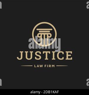 Disegno vettoriale dell'icona del logo dello studio legale. Legale universale, avvocato, bilancia per giustizia, linea d'ispirazione per il design del logo Illustrazione Vettoriale