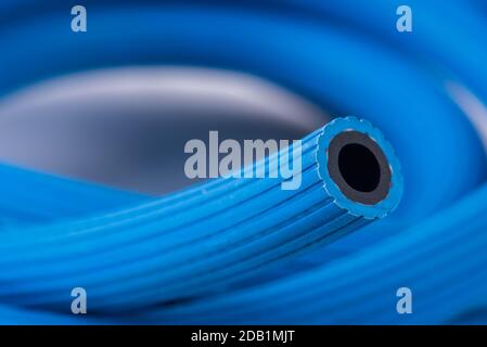 Tubo flessibile per il trasporto dell'ossigeno in applicazioni industriali, primo piano Foto Stock