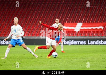 Copenaghen, Danimarca. 15 novembre 2020. Martin Braithwaite (9) della Danimarca visto durante la partita della Lega delle Nazioni tra Danimarca e Islanda il giorno 5 del gruppo B a Parken, Copenaghen. (Photo Credit: Gonzales Photo/Alamy Live News Foto Stock