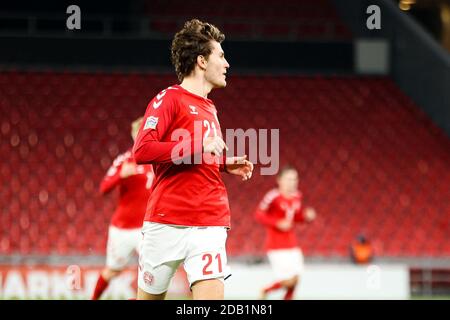 Copenaghen, Danimarca. 15 novembre 2020. Jonas Wind (21) della Danimarca visto durante la partita della Lega delle Nazioni tra Danimarca e Islanda il giorno 5 della partita del gruppo B a Parken, Copenaghen. (Photo Credit: Gonzales Photo/Alamy Live News Foto Stock