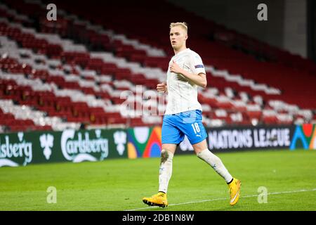 Copenaghen, Danimarca. 15 novembre 2020. Hördur Magnusson (18) dell'Islanda visto durante la partita della Lega delle Nazioni tra la Danimarca e l'Islanda il giorno 5 della partita del gruppo B a Parken, Copenaghen. (Photo Credit: Gonzales Photo/Alamy Live News Foto Stock