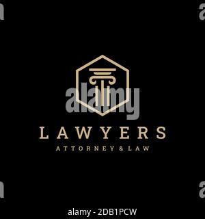 Disegno vettoriale dell'icona del logo dello studio legale. Legale universale, avvocato, bilancia per giustizia, linea d'ispirazione per il design del logo Illustrazione Vettoriale