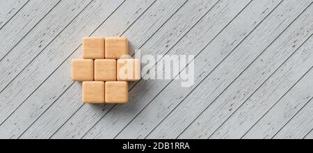 cubetti di legno vuoti per i propri messaggi e icone su legno sfondo - illustrazione 3d Foto Stock