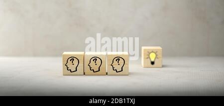 cubi che mostrano una sessione di brainstorming su sfondo concreto - 3d illustrazione Foto Stock