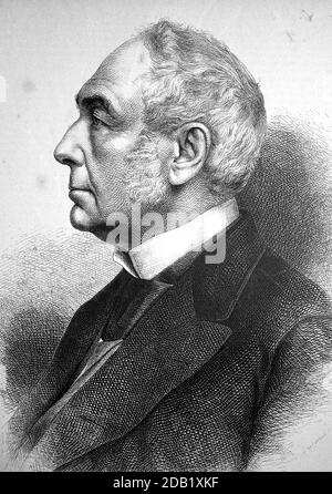 Martin Eduard Sigismondo Simson, dal 1888 Eduard von Simson, 10 novembre 1810 - 2 maggio 1899, è stato un giudice tedesco, docente universitario e parlamentare nel Regno di Prussia/Martin Eduard Sigismondo Simson, ab 1888 Eduard von Simson, 10. 1810 novembre - 2. Mai 1899, war ein deutscher Richter, Hochschullehrer und Parlamentarier im Königreich Preußen, Historisch, storico, digitale riproduzione migliorata di un originale del 19 ° secolo / digitale Reproduktion einer Originalvollage aus dem 19. Jahrhundert Foto Stock