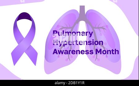 Mese di sensibilizzazione sull'ipertensione polmonare si celebra a novembre. Il nastro viola e i polmoni grandi sono mostrati sul banner. Illustrazione Vettoriale