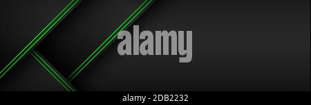 Connettore vettoriale perforato in materiale nero e verde. Progetta banner con griglia poligonale e spazio vuoto per il tuo logo Illustrazione Vettoriale