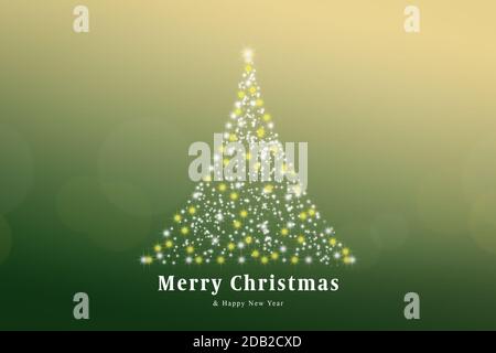 Christmas tree on a green gradient background. Modern shining design. Merry Christmas and Happy New Year text card. Foto Stock