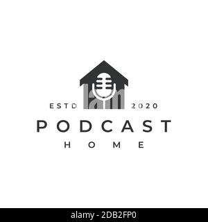 MIC podcast casa home logo disegno vettore icona illustrazione Illustrazione Vettoriale