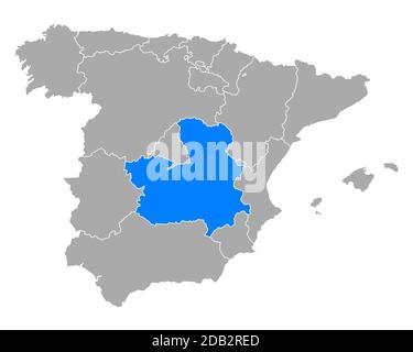 Castilla-la Mancha sulla mappa di Spagna Foto Stock