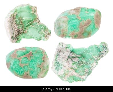 Set di varie pietre di Variscite isolate su sfondo bianco Foto Stock