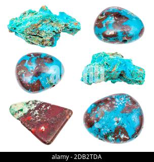 Set di varie gemme Chrysocolla isolato su sfondo bianco Foto Stock