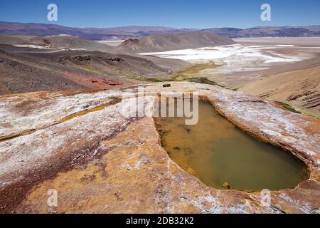 Geyser di Botijuela nella zona vulcanica Antofalla Puna de Atacama, Argentina. Antofalla si trova nel dipartimento Antofagasta de la Sierra del Foto Stock