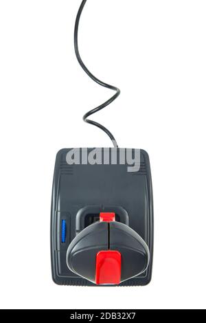 Overwhite ritratto di un joystick vintage con cavo Foto Stock