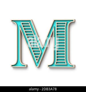 Carattere classico e vecchio stile Letter M 3D rendering illustrazione isolata su sfondo bianco Foto Stock