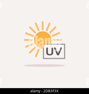 Raggi ultravioletti sole. Icona a colori con ombra. Illustrazione del vettore glifo meteo Illustrazione Vettoriale