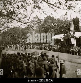 Washington, D.C. Cavalry unità passando Presidential recensing stand. Foto Stock