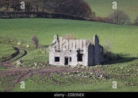 Abitazione abbandonata e abbandonata nei pressi del lago Vyrnwy, Mid Wales, regno unito Foto Stock