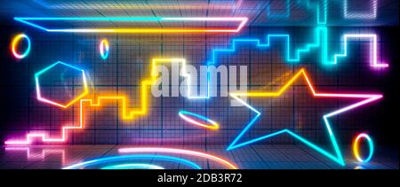 forma geometrica del tubo al neon interno in linee geometriche. rendering 3d Foto Stock