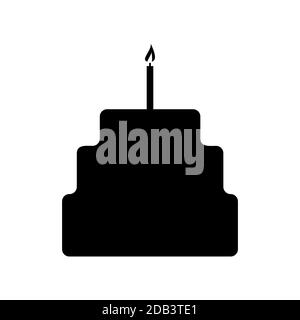 Silhouette torta nera con candela, illustrazione vettoriale minimalista piatta Illustrazione Vettoriale