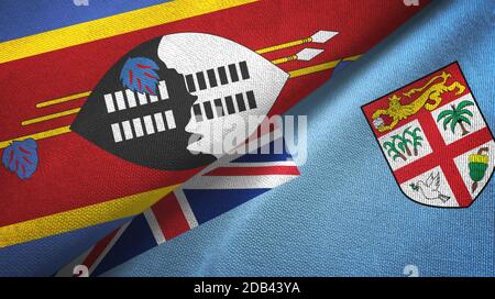 Eswatini e Figi due bandiere tessuto tessuto, tessuto Foto Stock