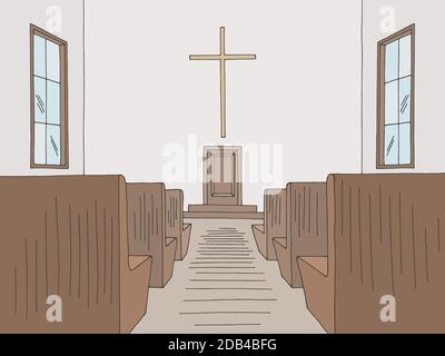 Vettore grafico a colori dell'illustrazione dello schizzo della Chiesa Illustrazione Vettoriale