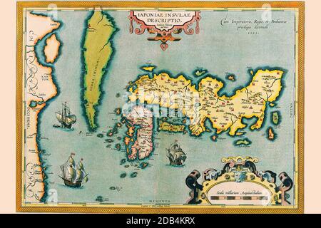 Abraham Ortelius (Abraham Ortels) (14 aprile 1527 ? 28 giugno 1598) è stato un cartografo fiammingo e geografo, generalmente riconosciuto come il creatore del primo atlante moderno, il Theatrum Orbis Terrarum (Teatro del mondo). Si ritiene inoltre che sia la prima persona ad immaginare che i continenti siano stati Uniti insieme prima di andare alle loro posizioni attuali. Nel 1564 completò una 'appemonde', mappa a otto foglie del mondo, che in seguito apparve in forma ridotta nel Teatrum. L'unica copia esistente di questa grande mappa è nella biblioteca dell'Università di Basilea. Il 20 maggio 1570, Gilles Foto Stock