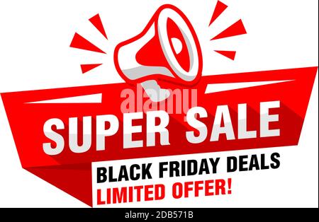 Vendita super black friday. Offerta pubblicitaria con megafono. Vettore su sfondo trasparente Illustrazione Vettoriale