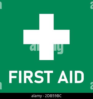 Icona di pronto soccorso verde con croce. Immagine vettoriale. Illustrazione Vettoriale