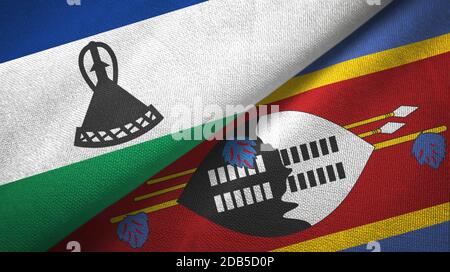 Lesotho ed Eswatini Swaziland due bandiere tessuto Foto Stock