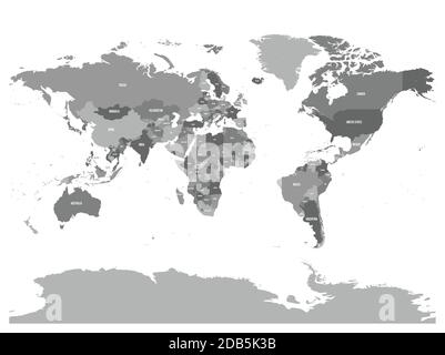 Mappa politica capovolta orizzontalmente del mondo. Riflessione speculare. Illustrazione vettoriale. Illustrazione Vettoriale