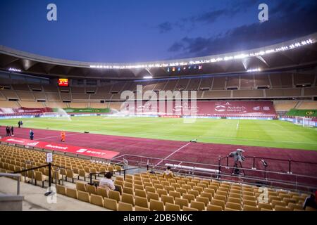 Siviglia, Spagna. 23 Ott 2020. Calcio: Campionato delle nazioni A, Spagna - Germania, formazione finale Germania nello Stadio Olimpico di Siviglia. Lo stadio olimpico vuoto può essere visto prima dell'allenamento finale. Credit: Daniel Gonzales Acuna/dpa - NOTA IMPORTANTE: In conformità con le norme del DFL Deutsche Fußball Liga e del DFB Deutscher Fußball-Bund, è vietato sfruttare o sfruttare nello stadio e/o nel gioco le fotografie scattate sotto forma di sequenze di immagini e/o serie di foto di tipo video./dpa/Alamy Live News Foto Stock