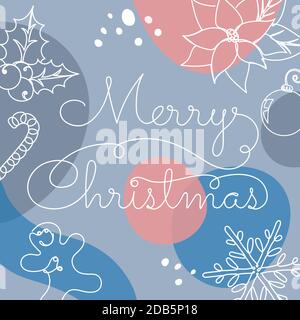 Sfondo con dettagli natalizi in stile lineare. Illustrazione Vettoriale