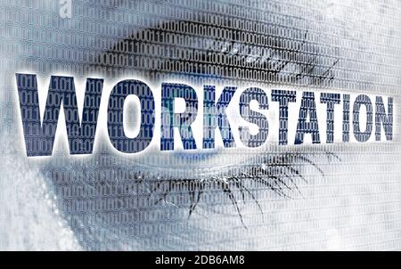 Occhio di workstation con matrix guarda al concetto del visualizzatore. Foto Stock